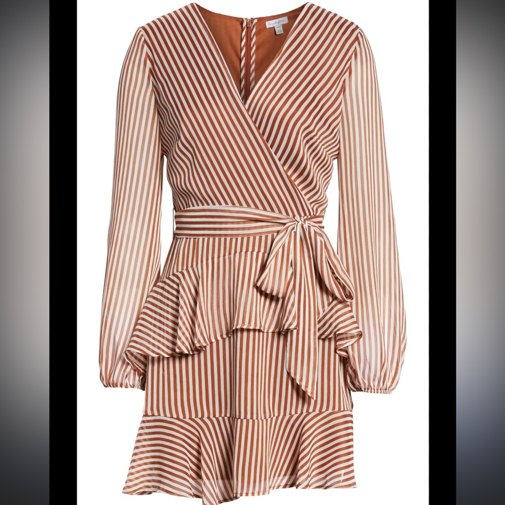 love, Fire Brown Striped Long Sleeve Dress